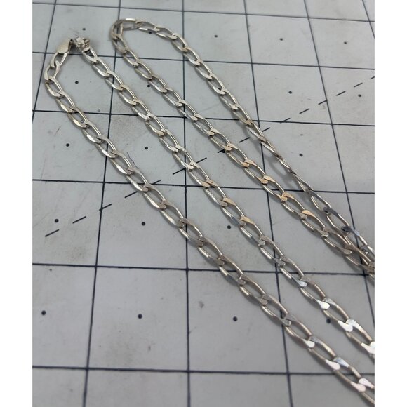 Sterling Silver Figaro Elongated Chain Necklace 36" Italy .925 Marked - Picture 3 of 6